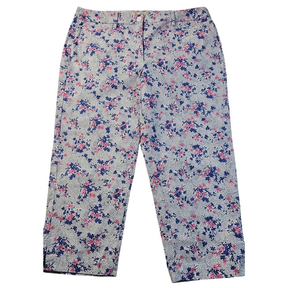 Talbots floral cropped straight leg whimsical fun pink blue print EUC 12 career